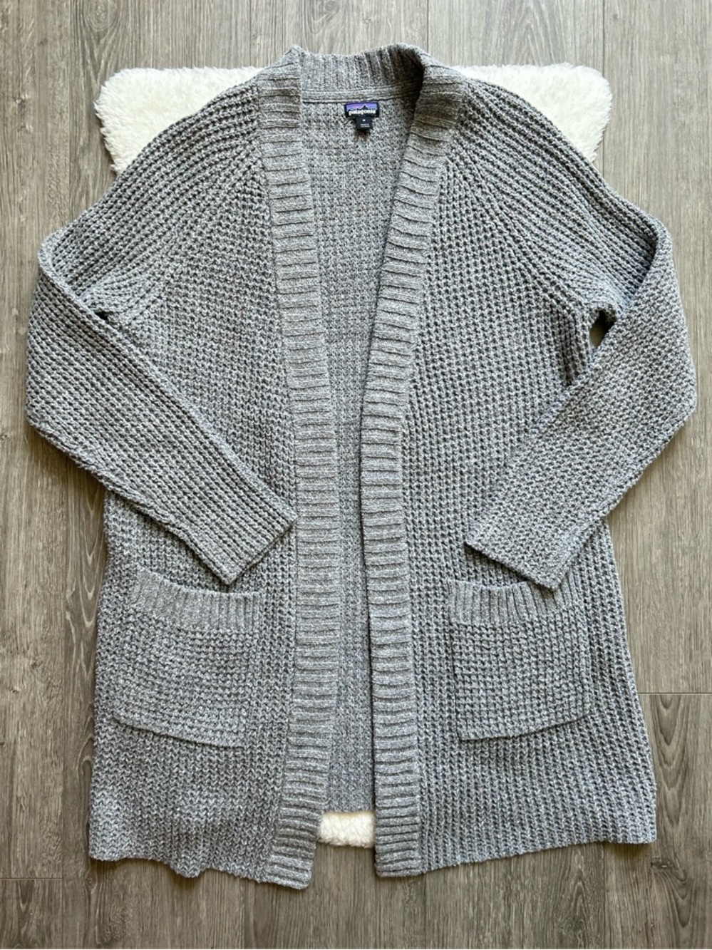 Patagonia Cozy Open-Front Gray Knit Cardigan Sweater